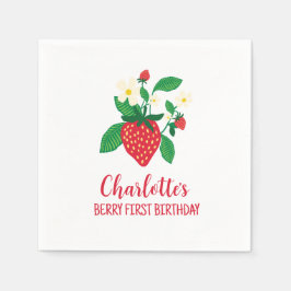 Viktigt jordgubbsbär med information om Blommigten Pappersservett