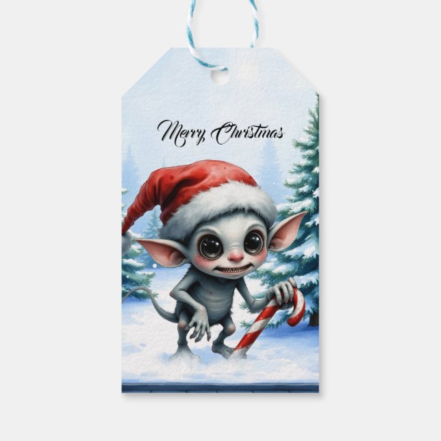 Viktigt Jul Elf med Candy cane Presentetikett (Baksidan)