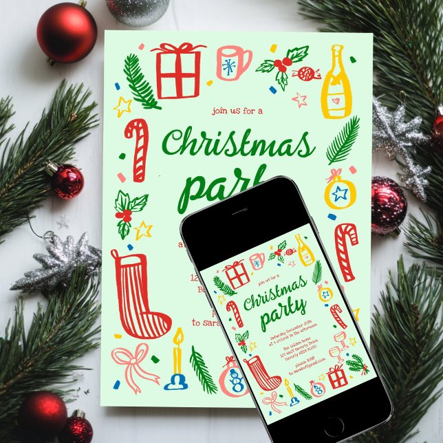 Viktigt Julfest i julklapp Anpassningsbar Inbjudningar (Whimsical Christmas Holiday Party Cute Custom Invitation
Digital Download evite)