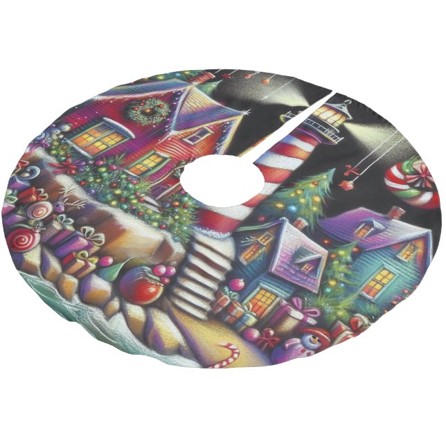 Viktigt julfyr Röd Rosa Lila Julgransmatta Borstad Polyester (Vinklad)