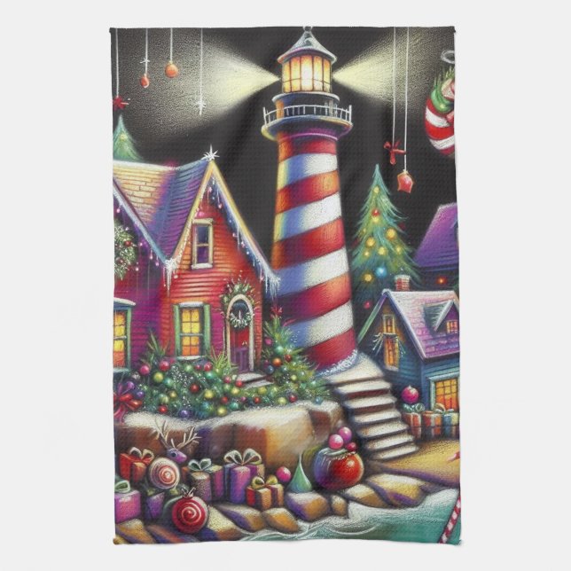 Viktigt julfyr Röd Rosa Lila Kökshandduk (Vertikal)
