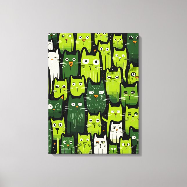 Viktigt Kattdjur - Grönt Doodle Cat Lover Canvastryck (Framsida)