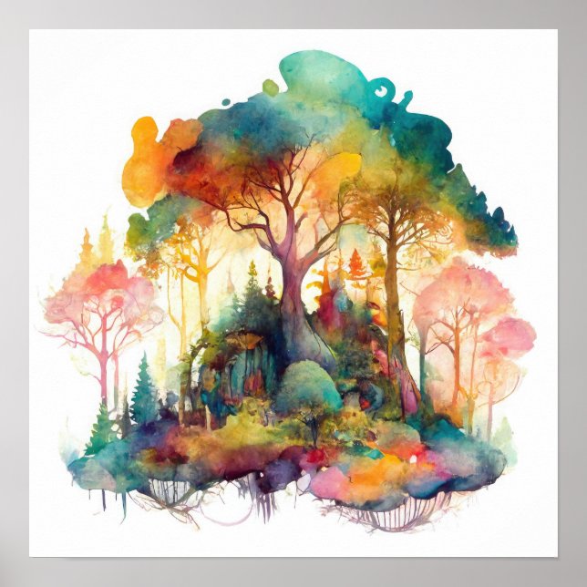 Viktigt Magic Forest Watercolor Poster (Framsidan)