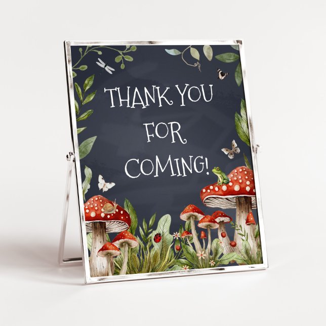 Viktigt magiskt magiskt mushroom Tack för att du k Poster (Rustic Mushroom Baby Shower Thank you for Coming Sign)