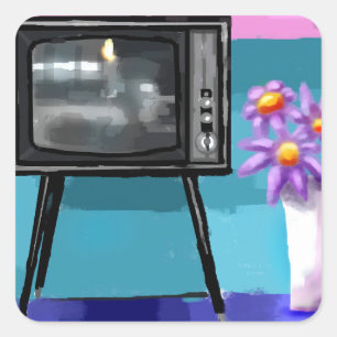 Viktigt målande för Retro TV-TV i mitten av århund Fyrkantigt Klistermärke