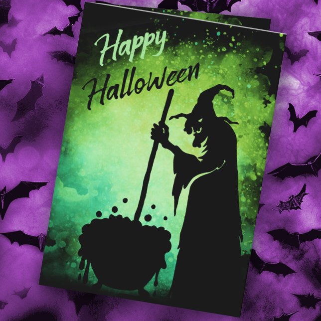 Viktigt med Happy halloween-kauldronkort Kort (Witch with cauldron Happy Halloween Card)