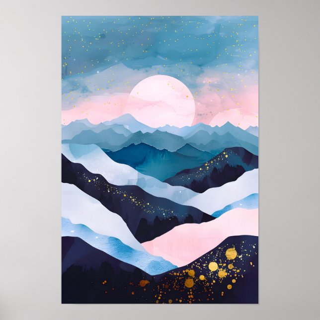 Viktigt minimalistiskt Guld-bergsvattenfärg Poster (Framsidan)