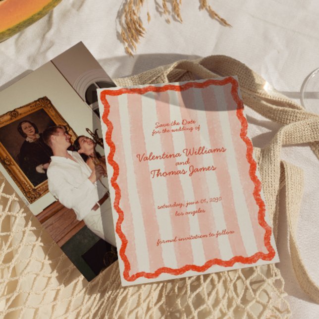 Viktigt Modern Rosa och Röda Bröllop spara datum Inbjudningar (Skapare uppladdad)