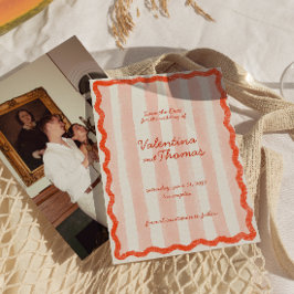 Viktigt Modern Rosa och Röda Bröllop spara datum Inbjudningar