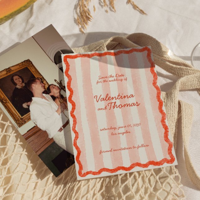 Viktigt Modern Rosa och Röda Bröllop spara datum Inbjudningar (Skapare uppladdad)