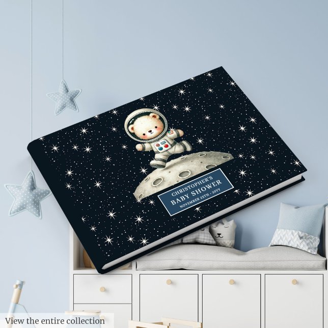 Viktigt Nalle Astronaut Boy Shower Gästböcker (Whimsical Teddy Bear Astronaut Boy Baby Shower Guest Book )