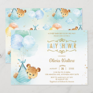 Viktigt Nalle Bubblor Baby Shower Boy Inbjudningar