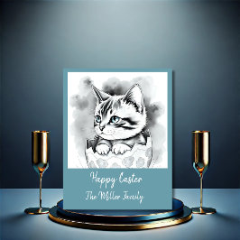 Viktigt Påsk Kitten i Blommigt Eggshell Julkort