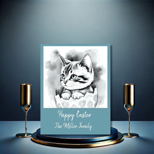 Viktigt Påsk Kitten i Blommigt Eggshell Julkort (Skapare uppladdad)