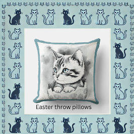 Viktigt Påsk Kitten i Blommigt Eggshell Kudde