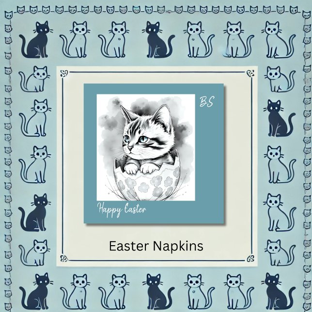 Viktigt Påsk Kitten i Blommigt Eggshell Pappersservett (Skapare uppladdad)