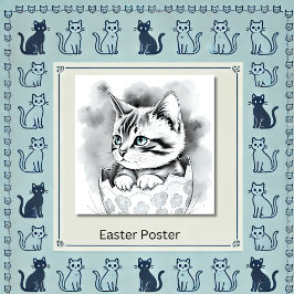 Viktigt Påsk Kitten i Blommigt Eggshell Poster