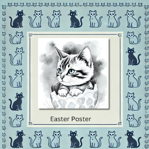 Viktigt Påsk Kitten i Blommigt Eggshell Poster