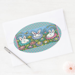 VIKTIGT PÅSKÄGG GARDEN, BUNNY RABBIT-FLÖDEN OVALT KLISTERMÄRKE