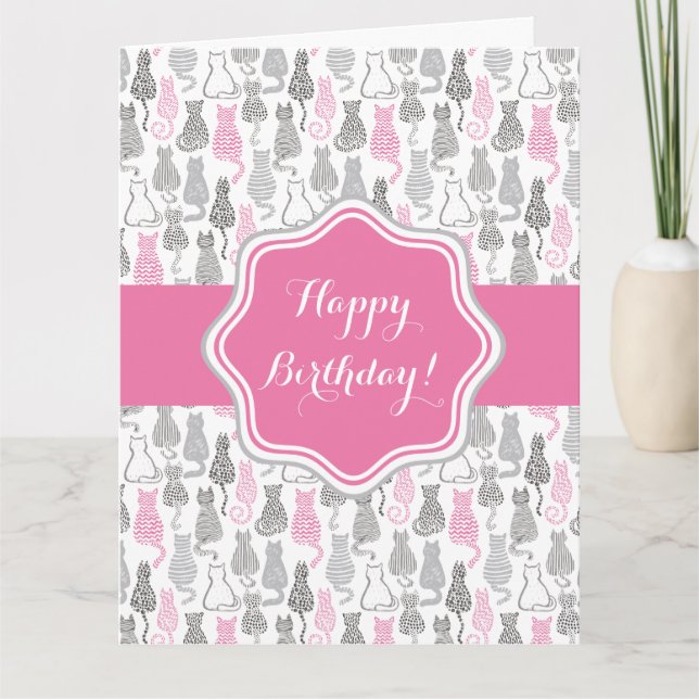 Viktigt Rosa och Grått Sketch Cat Gift Ideas Kort (Framsida)