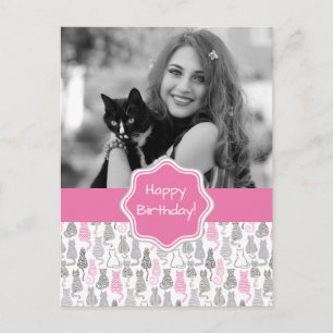Viktigt Rosa och Grått Sketch Cat Gift Ideas Vykort