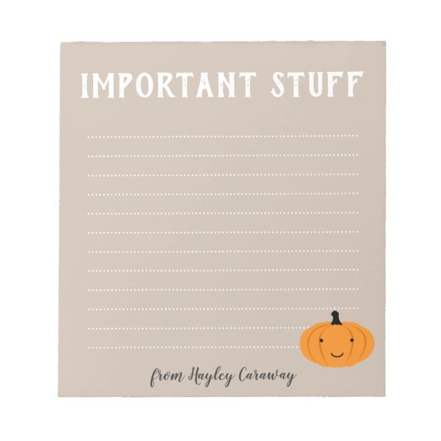 Viktigt saker Cute Halloween Pumpkin Fall Anpassni Anteckningsblock (Framsida)