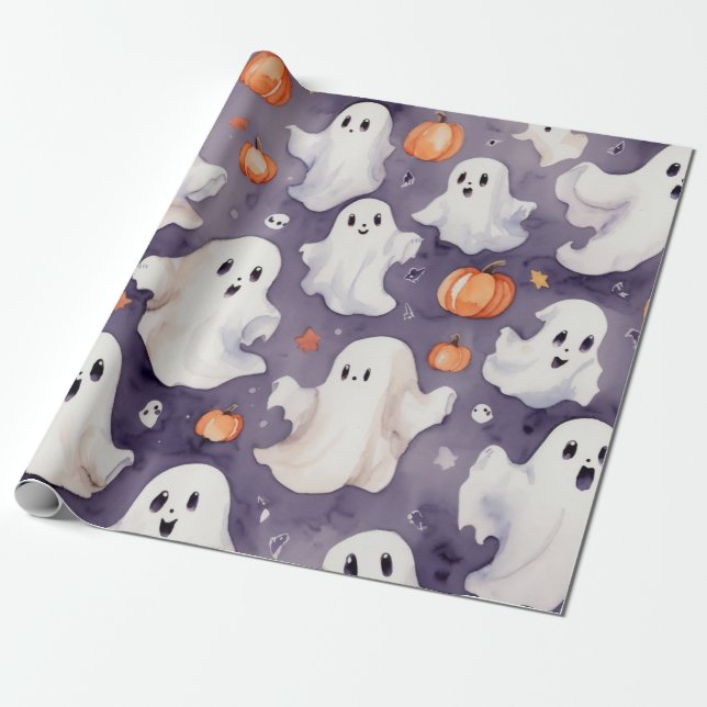 Viktigt söt spökhalloween delight vattenfärg presentpapper (Utrullad)