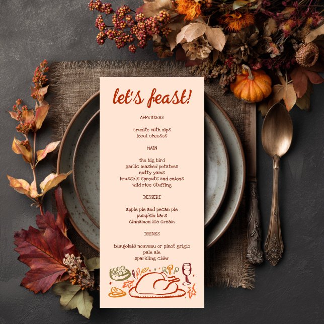 Viktigt Thanksgiving Friendsgiving Helgdag CUSTO Meny (Whimsical Thanksgiving Friendsgiving Holiday CUSTOM Autumn Menu
)