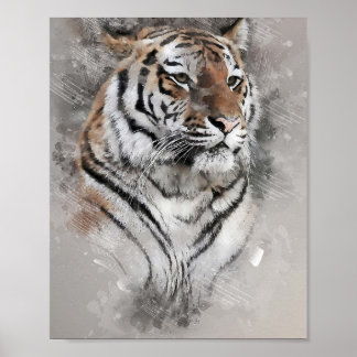 Viktigt tigerhuvud ansikte vattenfärgad oljemålnin poster