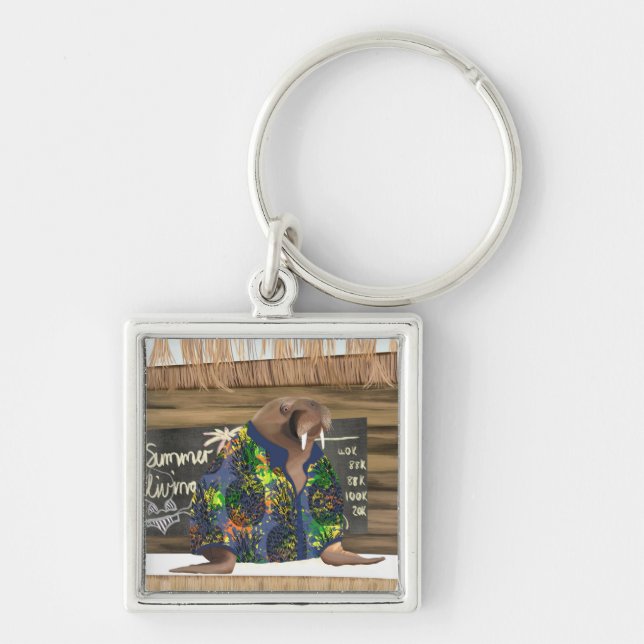 Viktigt Tropical Hawaiian Walrus Marine Life Fyrkantig Silverfärgad Nyckelring (Framsidan)