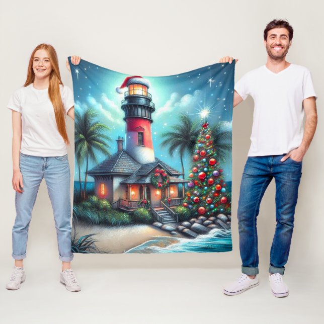 Viktigt Tropiskt julfyr Teal Red Fleecefilt (På plats)