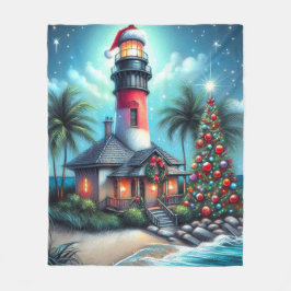 Viktigt Tropiskt julfyr Teal Red Fleecefilt