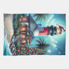 Viktigt Tropiskt julfyr Teal Red Kökshandduk