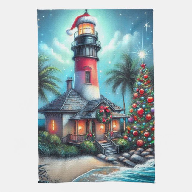 Viktigt Tropiskt julfyr Teal Red Kökshandduk (Vertikal)