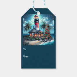 Viktigt Tropiskt julfyr Teal Red Presentetikett