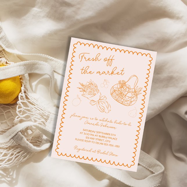 Viktigt utanför Möhippan Hand plockade Inbjudningar (Whimsical Off The Market Hand Drawn Bridal Shower Invitation)