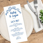 Viktigt, utsökt, modern Roligt Bröllop Meny<br><div class="desc">Det här moderna menykortet i bröllop har en handritad bockbild och en handskriven typografi i perfektens blå nyans. Det är handgjort och roligt,  men fortfarande romantiskt och elegant! Se samlingen för fler objekt.</div>