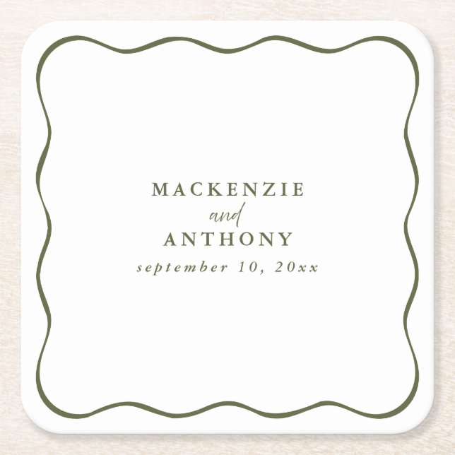 Viktigt Vågigt Gräns handskriven modern Grönt Underlägg Papper Kvadrat (Framsidan)