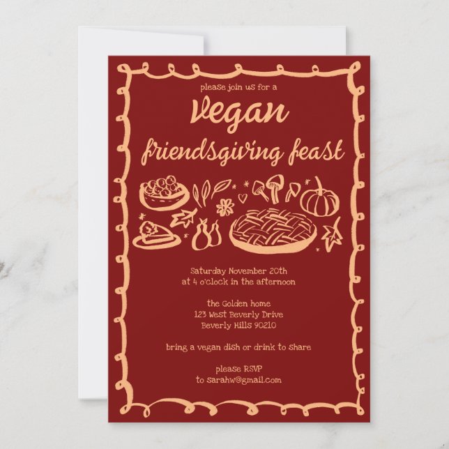 Viktigt VEGAN Thanksgiving Friendsgiving-ANPASSNIN Inbjudningar (Framsida)