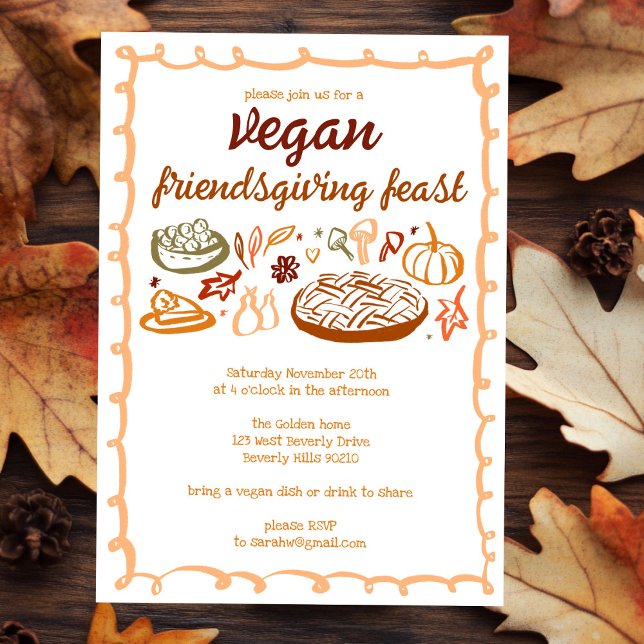 Viktigt VEGAN Thanksgiving Friendsgiving-ANPASSNIN Inbjudningar (Whimsical VEGAN Thanksgiving Friendsgiving CUSTOM Invitation
)