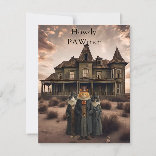 Viktigt Westernt kort för platta Hejer i Cat Howdy (Framsida)