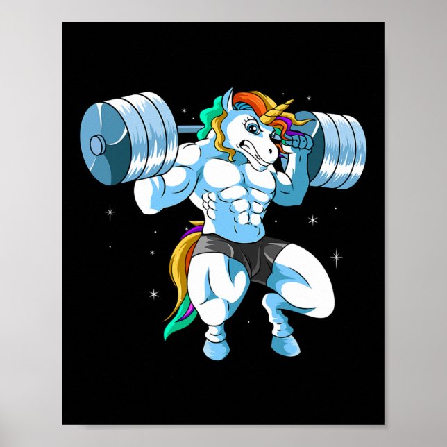 Viktningsbarbell - Lustigt Unicorn Weightlifter Poster (Framsidan)