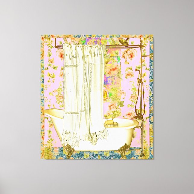 Viktorian Bathtub Brass fixtures Rosa Background Canvastryck (Framsida)