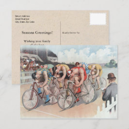 Viktorian Bicycle Tävling Watercolor Helgdag Postc Vykort