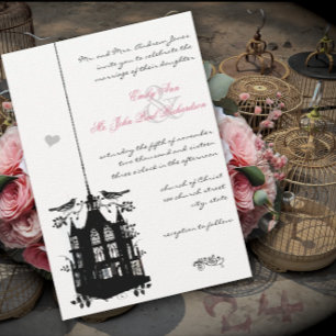 Viktorian Bird Cage Rosa & Black Wedding bjudande Inbjudningar