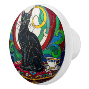 Viktorian Black Cat Knob, kudde, mosaik, färgstark Knopp