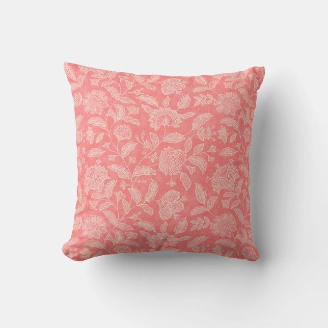 Viktorian Blommigt Light coral Damask inspirerad Kudde (Framsida)