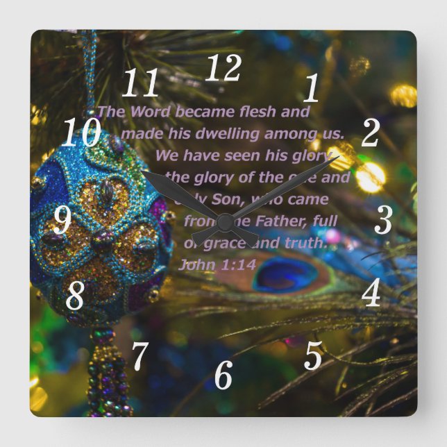 Viktorian Blue Bible Verse Wall Clock Fyrkantig Klocka (Framsida)