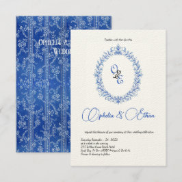 Viktorian Blue Monogram Blommigt Vapensköld Inbjudningar