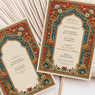 Viktorian Bröllop Red & Guld Blommigt Accents Inbjudningar